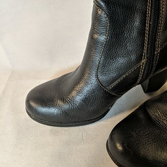 b.o.c. Black Leather Heeled Boots 3.5" Block Heel Knee High Womens 8.5 BOC Born - Picture 4 of 16
